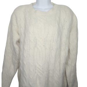Vintage Lambswool Angora Pullover Sweater Oversized M White Cable Shoulder Pads